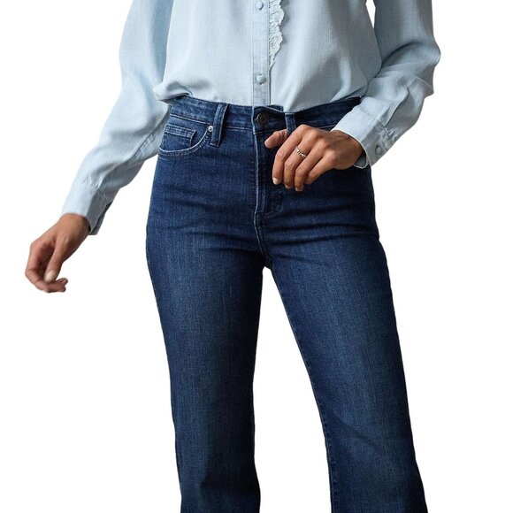 LC Lauren Conrad Womens Super High Waisted Dark Wash Wide Flare Jeans Sz 12 NWT - Picture 2 of 8